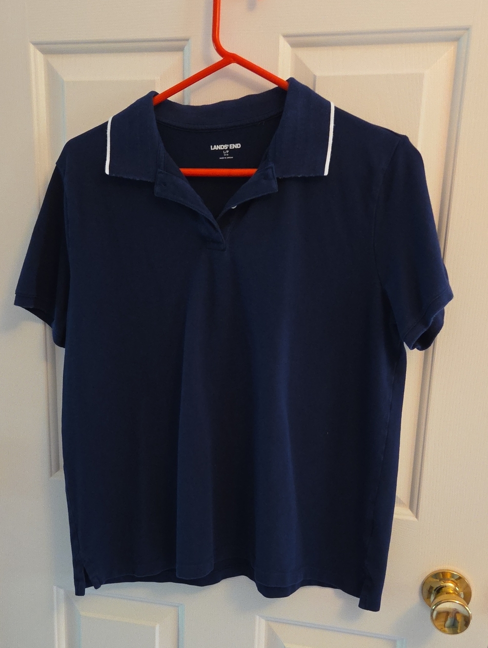 Lands' End Navy Polo with White Collar Piping Size PL Petite Large